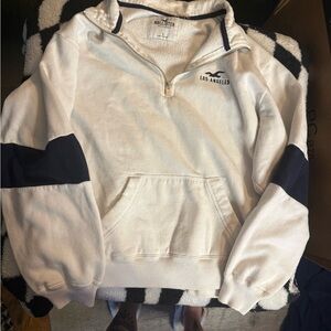 Hollister White and Navy Zip-Up Sweater
